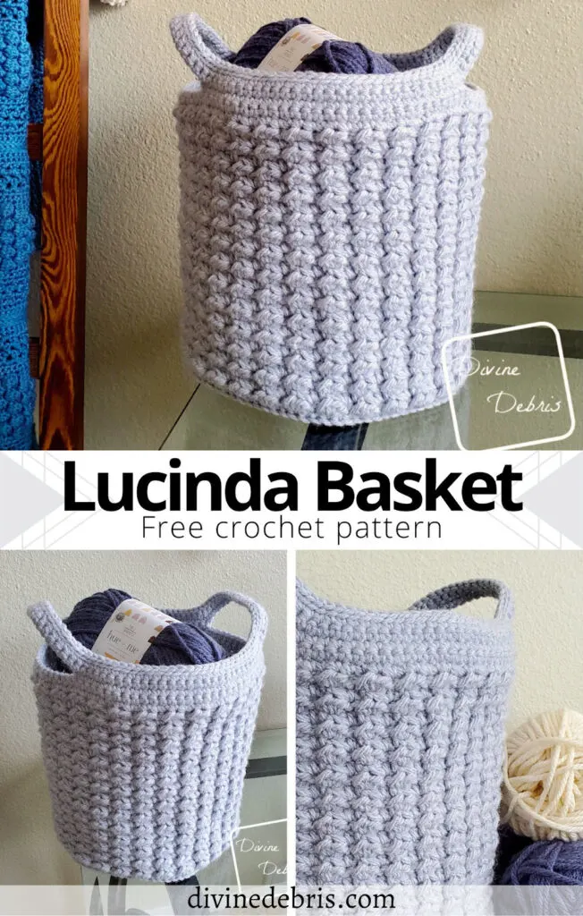 Learn to make this fun and easy bottom up pattern, the Lucinda Basket crochet pattern, using bulky yarn it works up fast.