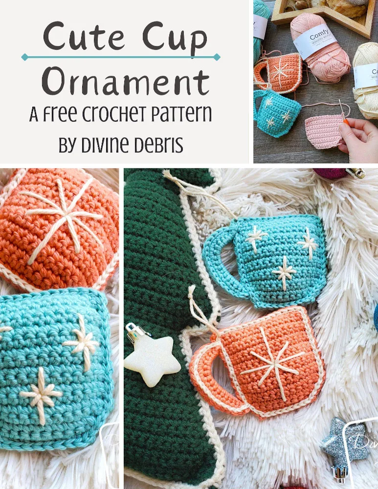 Learn to make the fun, customizable, and easy Cute Cup Ornament Crochet Free Pattern for a bit of secular holiday home decor. 