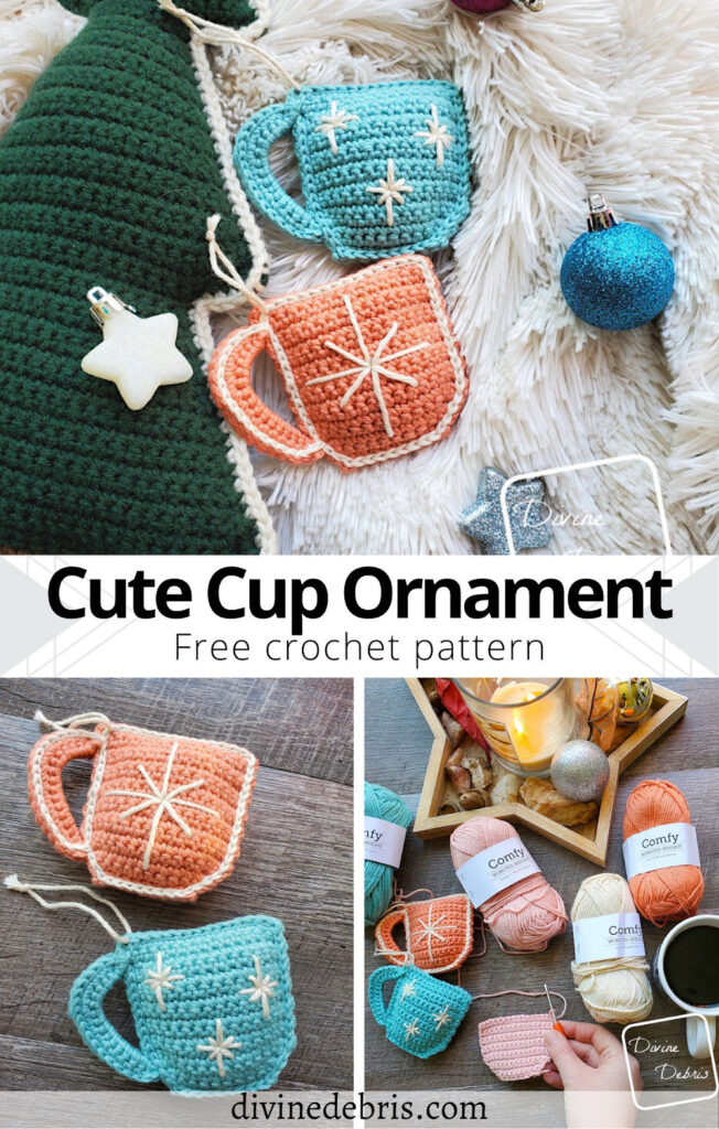 Learn to make the fun, easy, and customizable Cute Cup Ornaments crochet design from a quick and free crochet pattern by Divine Debris.