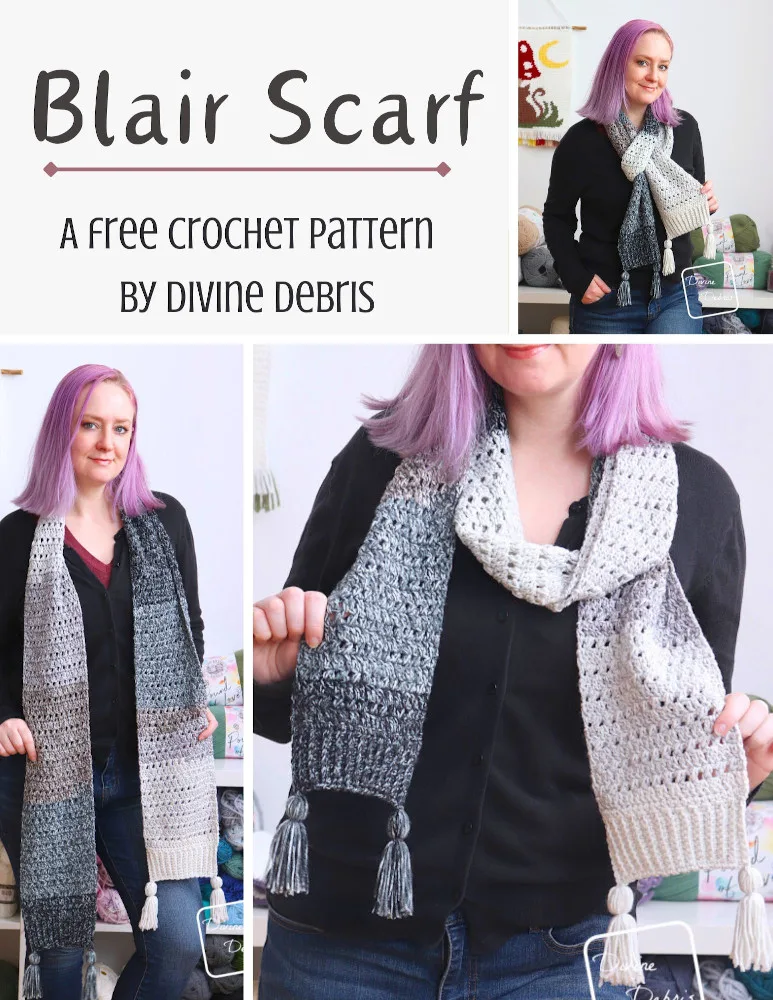 Learn to make the cute, textured, and easy Blair Scarf from a free crochet pattern by Divine Debris.