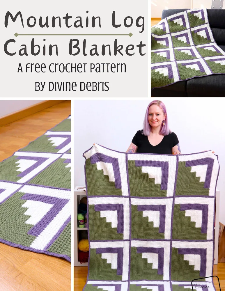 Learn to make the fun, colorful, and wonderfully textured Mountain Log Cabin Blanket from a free crochet pattern by Divine Debris.