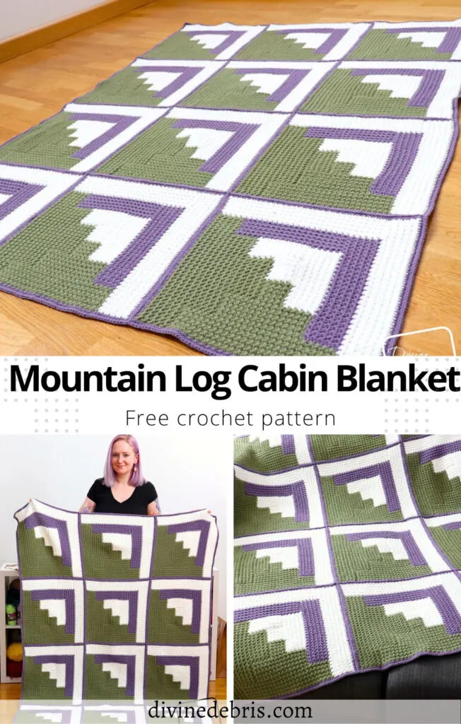 Learn to make the fun, colorful, and wonderfully textured Mountain Log Cabin Blanket from a free crochet pattern by Divine Debris.