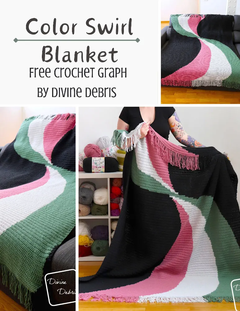 Learn to make the Color Swirl Blanket, a adventure of color and half double crochet stitches, from a free crochet graph by Divine Debris