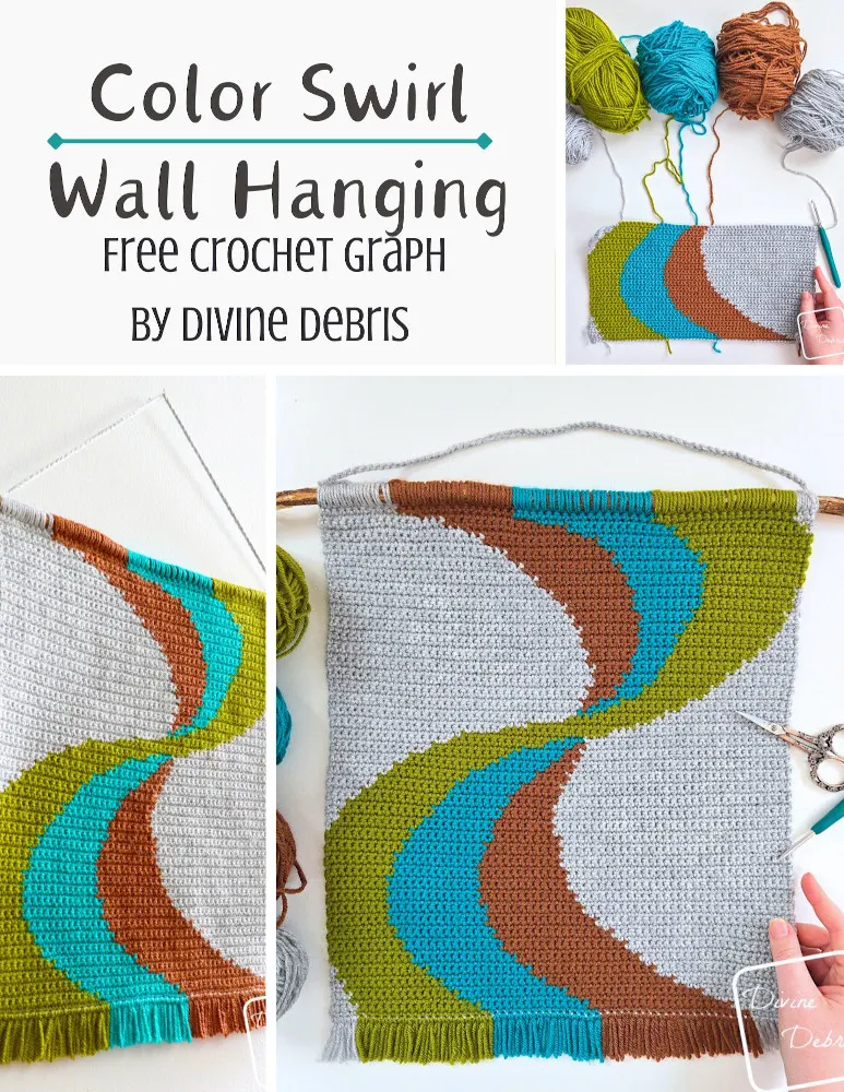 Learn to make the Color Swirl Wall Hanging from a free crochet graph, it's fun, customizable and colorful! A wonderful bit of home decor and the graph can be used for knitting, tunisian crochet, cross stitch and more fiber arts.