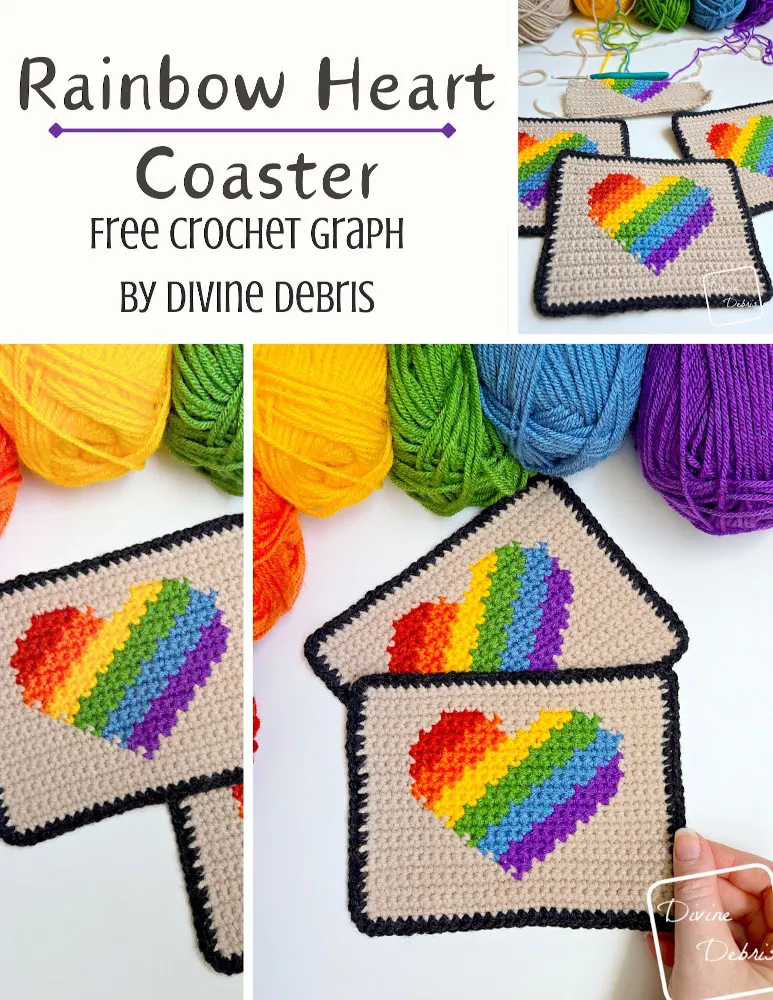 Learn to make the fun, colorful, and perfect for Pride month Rainbow Heart Coaster crochet graph pattern. Great for home use or as a part of other designs, like scarves, bags, and blankets. The graph can be used for crochet, knitting, Tunisian crochet, and any other fiber art.