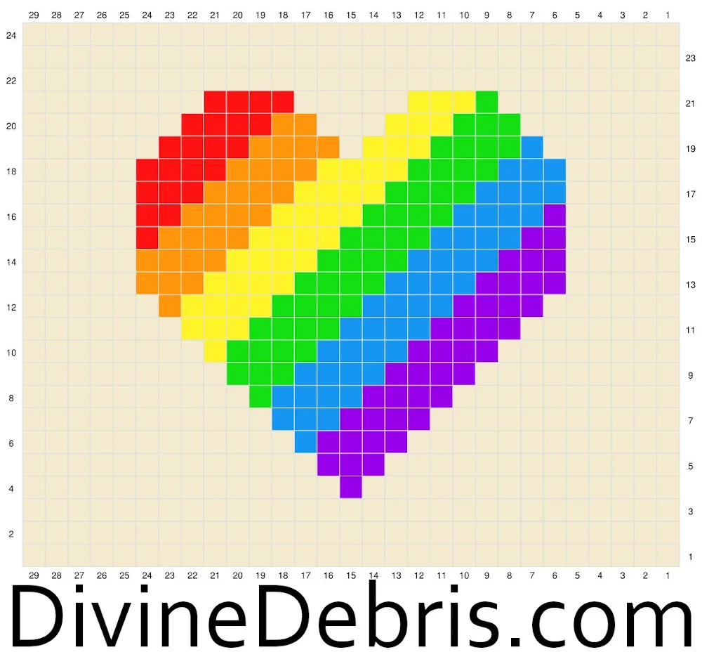 Graph for the Rainbow Heart Coaster crochet pattern by Divine Debris
