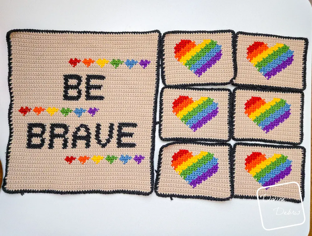 [Image description] Both the Front and Back Panels for the Be Brave Bag crochet pattern, side by side before being seamed together. 