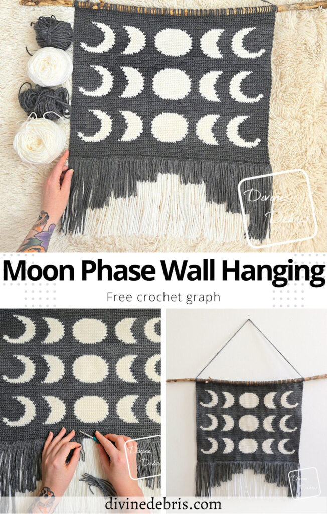 Learn to make the Moon Phase Wall Hanging, perfect for your space loving friend or yourself, from a free crochet graph by Divine Debris. Great for all fiber arts.