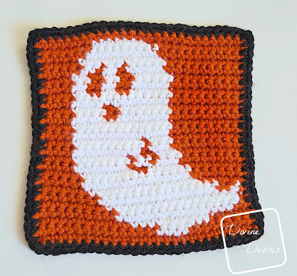 [Image description] Close up of the Gwendoline Ghost Tapestry crochet square on a white background.