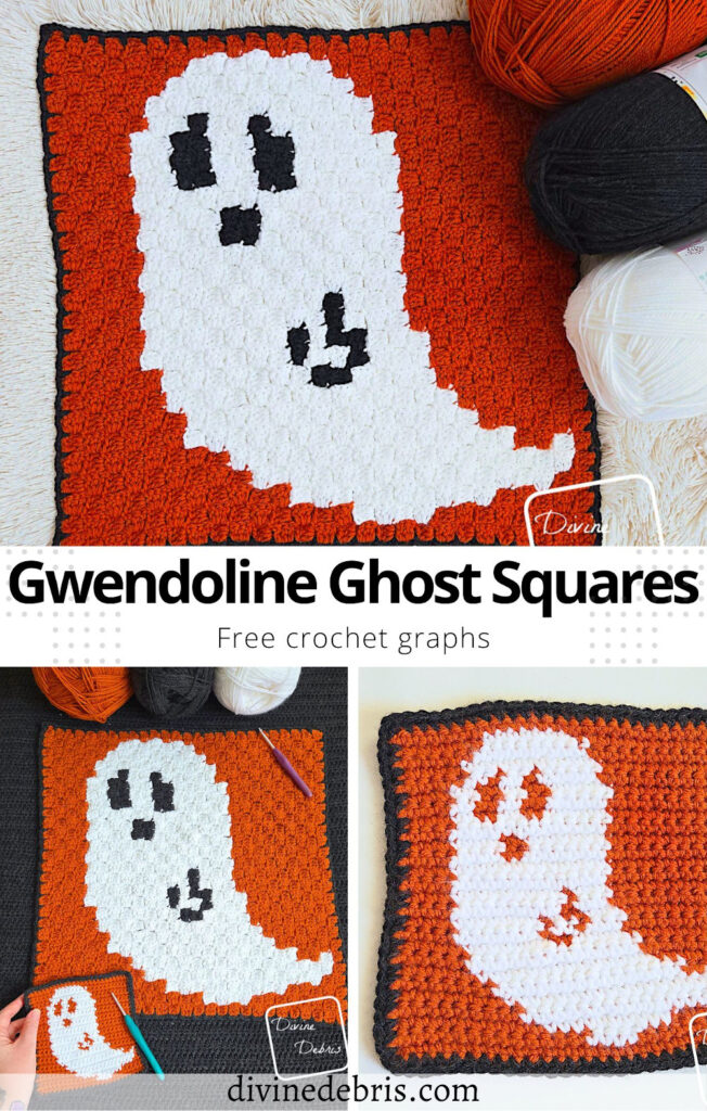 Learn to make the Gwendoline Ghost Squares, a pair of crochet squares in two different ways - tapestry and C2C - from 2 free crochet graphs. 