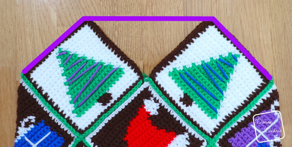 [Image description] Patchwork Christmas Bag Straps photo 3 - photo showing where to skip a space for the straps