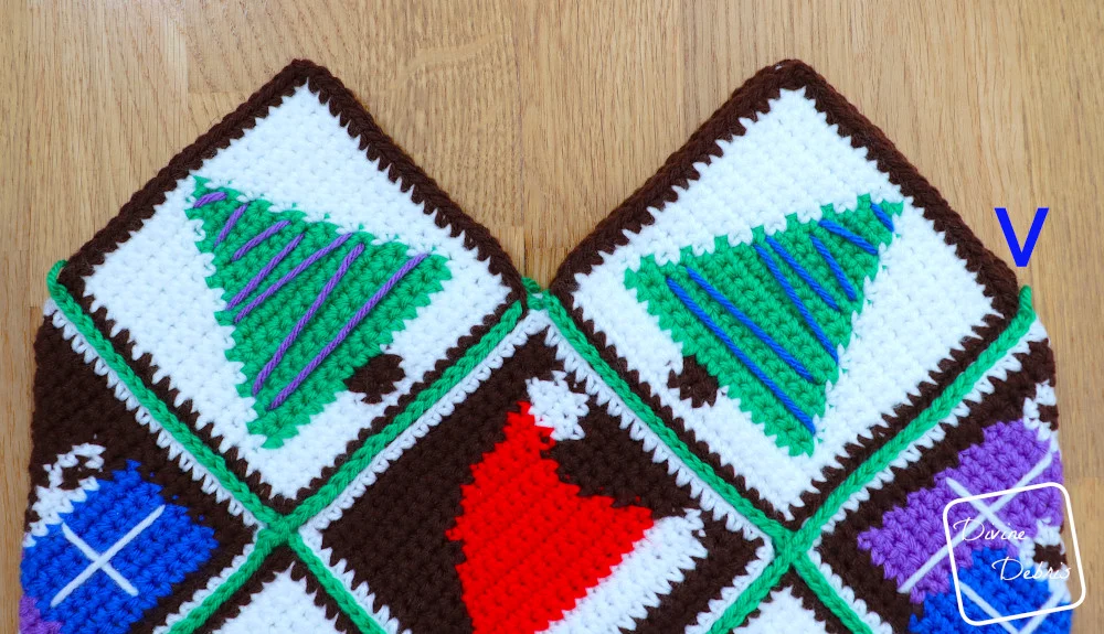 [Image description] Patchwork Christmas Bag Straps photo 1 - the body of the bag is complete and this shows where to start the straps