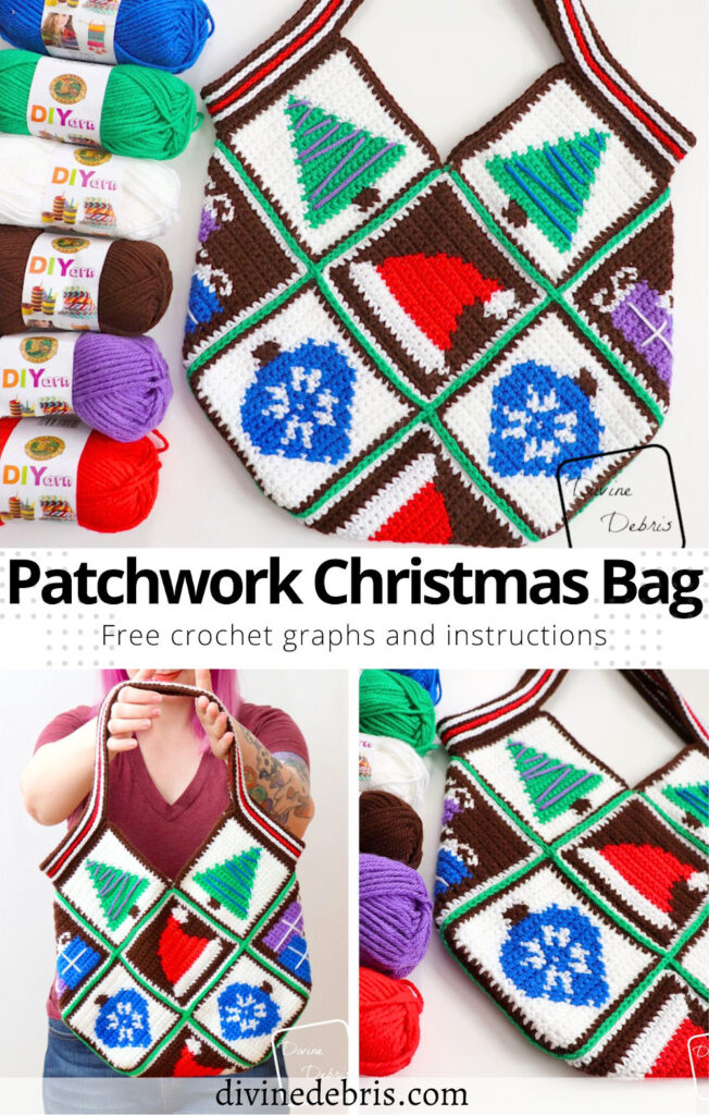 Learn to make this fun and winter holiday inspired design, the Patchwork Christmas Bag, from free crochet graphs and assembly instructions by Divine Debris.