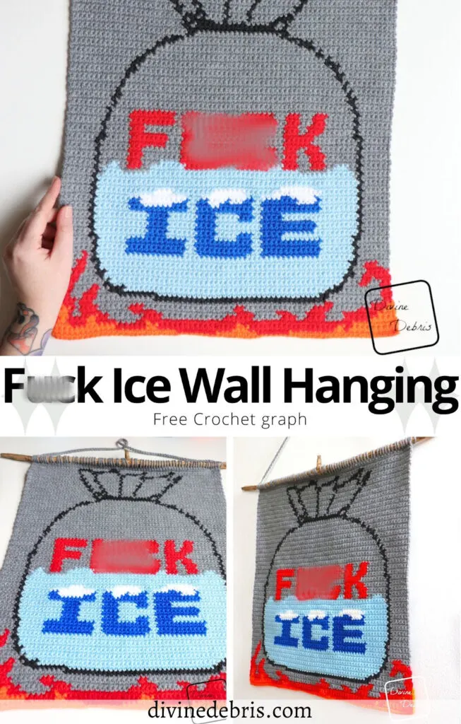 Learn to make the Fuck Ice Wall Hanging pattern from a free crochet graph by Divine Debris. Great for all types of fiber arts. 
