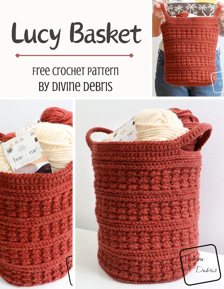 Learn to make the fun, textured, and bulky weight basket, the Lucky Basket from a free crochet pattern by Divine Debris.