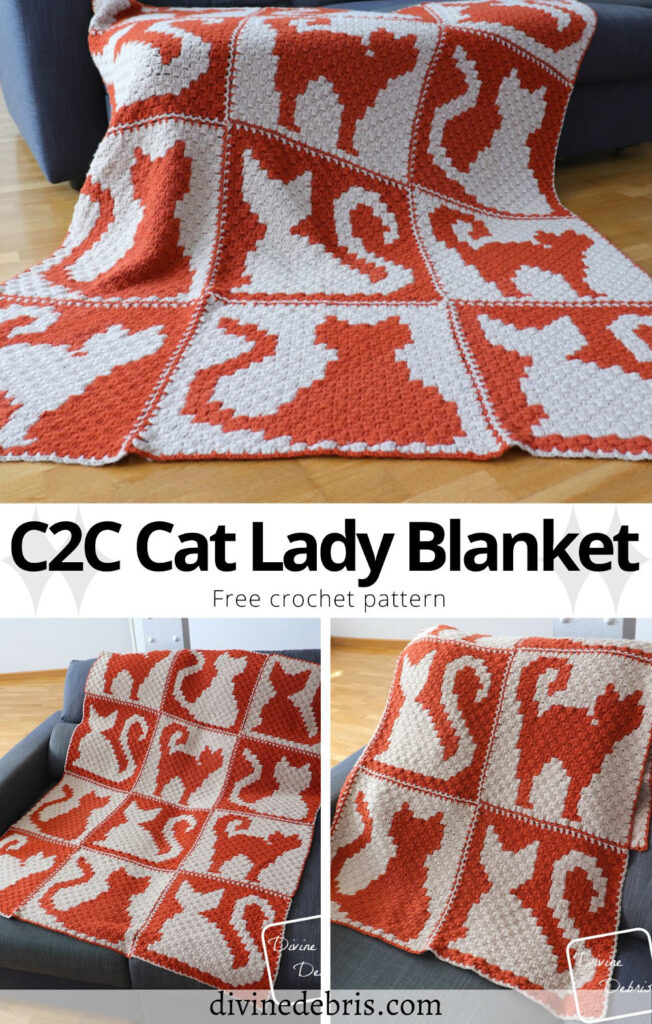 Learn to make the C2C Cat Lady Blanket from 6 different free graphs and seaming instruction by Divine Debris.