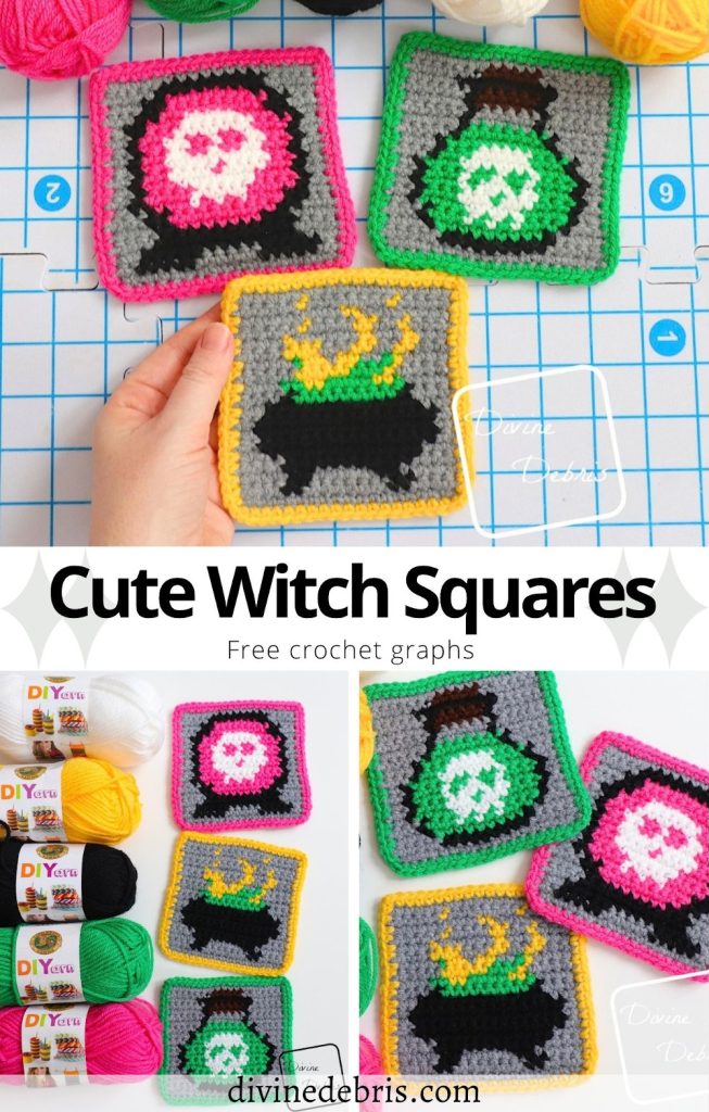 Learn to make the fun, colorful, and Halloween Cute Witch Squares crochet graph patterns. Great for home use or as a part of other designs, like scarves, bags, and blankets. The graph can be used for crochet, knitting, Tunisian crochet, and any other fiber art.