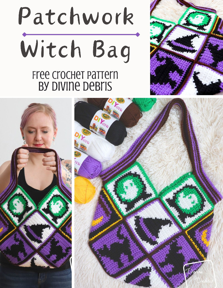 Learn to make this fun, colorful, and Halloween classic, the Patchwork Witch Bag crochet pattern free from Divine Debris. A perfect Halloween accessory!