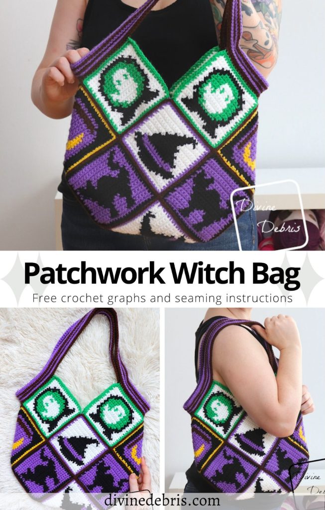 Learn to make this fun, colorful, and Halloween classic, the Patchwork Witch Bag crochet pattern free from Divine Debris. A perfect Halloween accessory!